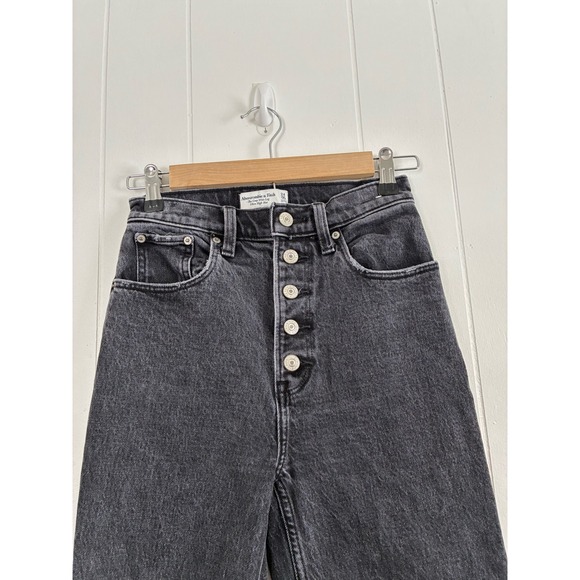 Abercrombie Fitch Ultra High Rise Crop Button Fly Jeans Charcoal Wash Size 24 - Picture 6 of 8